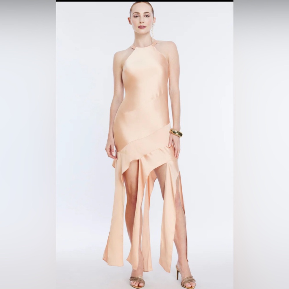 BCBGMaxAzria salmon satin asymmetrical dress